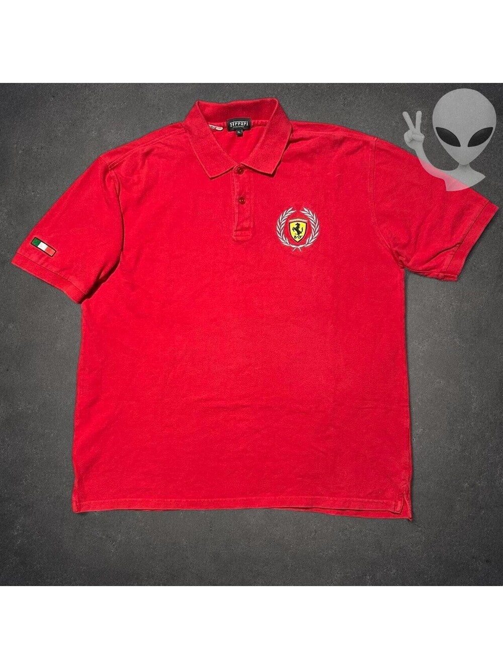 Ferrari Polo Shirt Mens US XL Red Vintage Pique Wreath Embroidered Logo